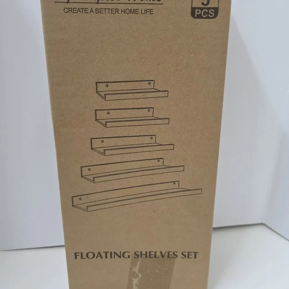 Black Floating Wall Shelves Set of 5 Modern Display Ledges Storage Decor